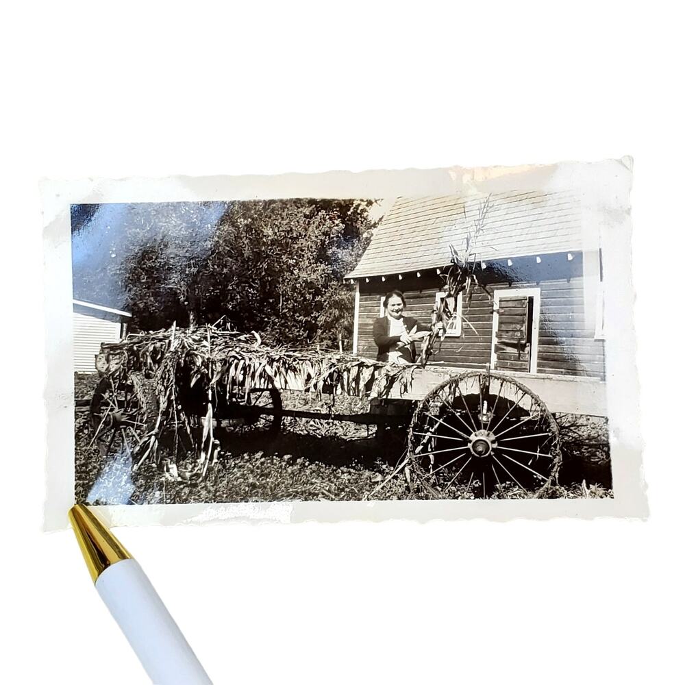 Vtg Lady Posing Near Shed Original Monochrome Photography Found Farm Core